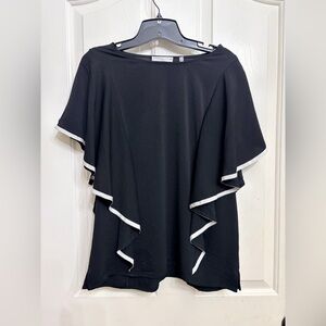 Patrizia Luca Black Top with White Trim Ruffle Sleeves